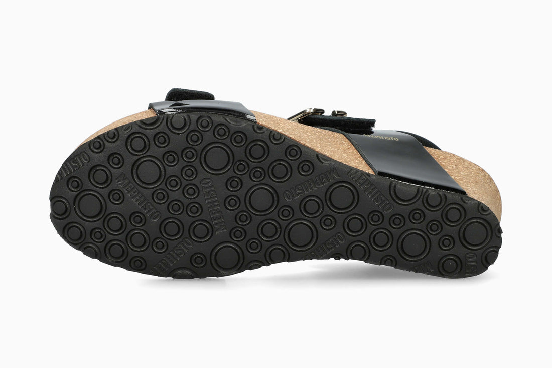 Lissandra Mephisto Women's Wedge Sandals Black Patent Sole
