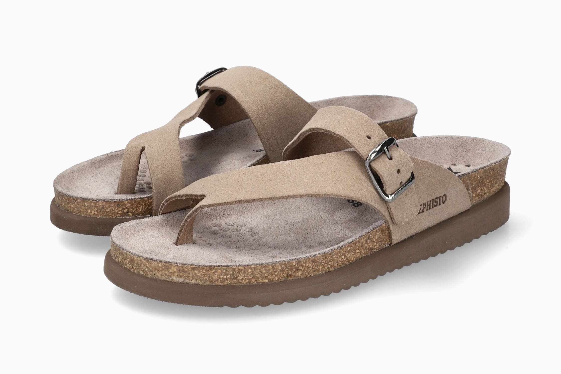 MEPHISTO HELEN Women Cork Sandals Grey Leather Velvet Mephisto USA