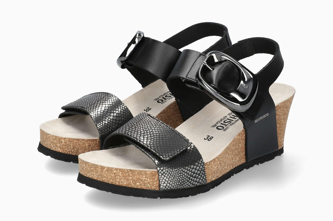 Mephisto Women's Wedge Sandal Leandre Grey Havana