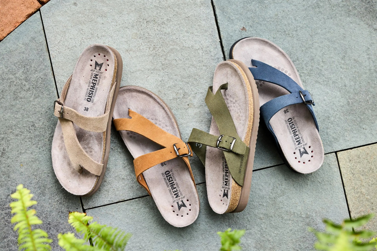 MEPHISTO HELEN Women Cork Sandals Grey Leather Velvet Mephisto USA