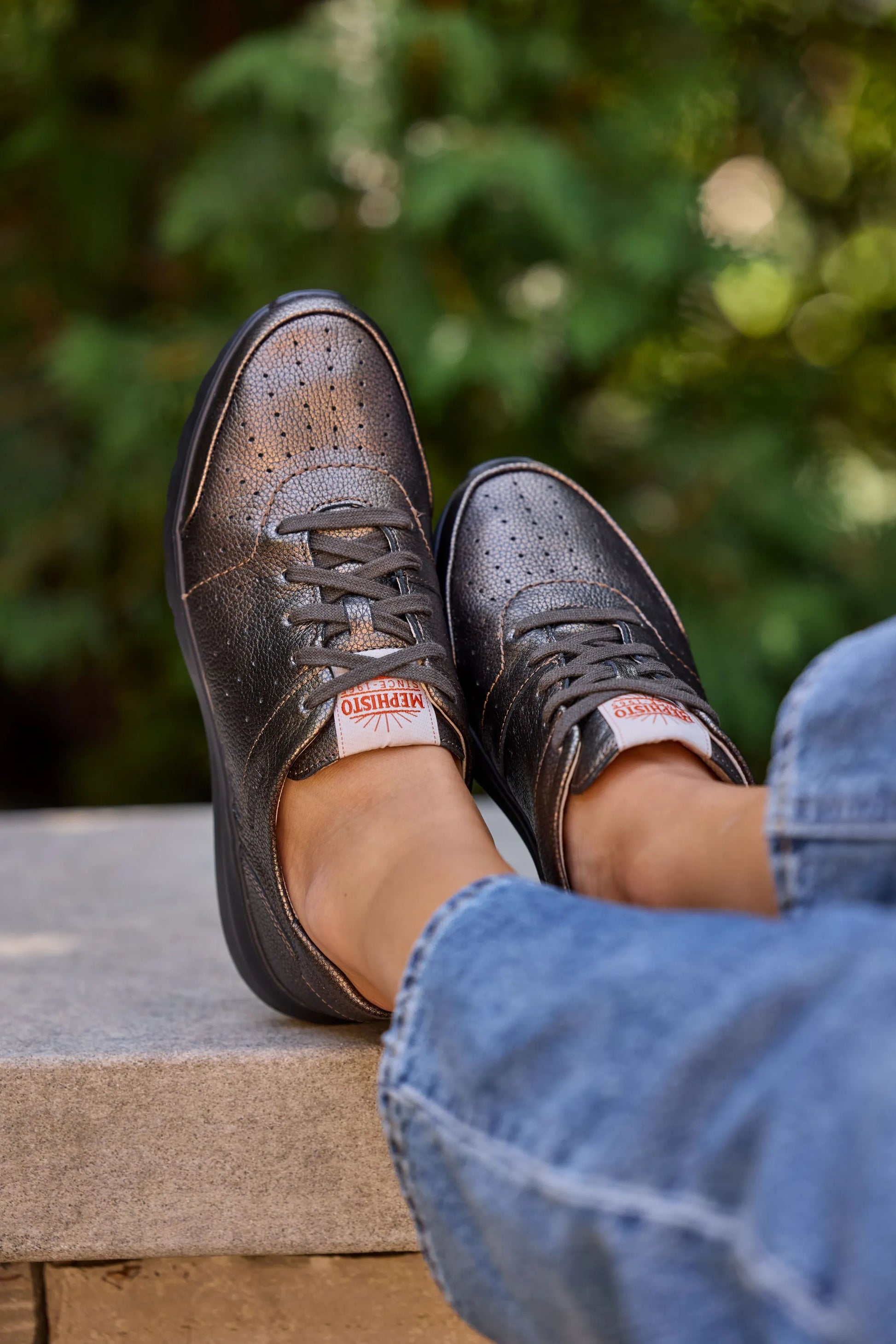 MEPHISTO MARILIS Women Sneaker Brown Leather Crackle Effect